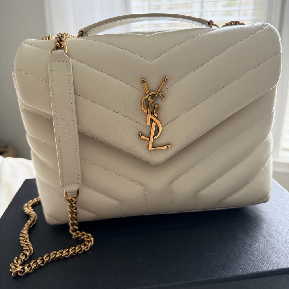 Authentic YSL Saint Laurent Small Loulou Cream Matelassé Bag - Like New!